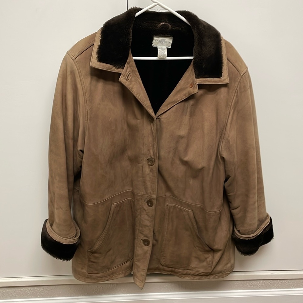 Nordstrom Vintage Leather Coat Size Large Faux fur lining